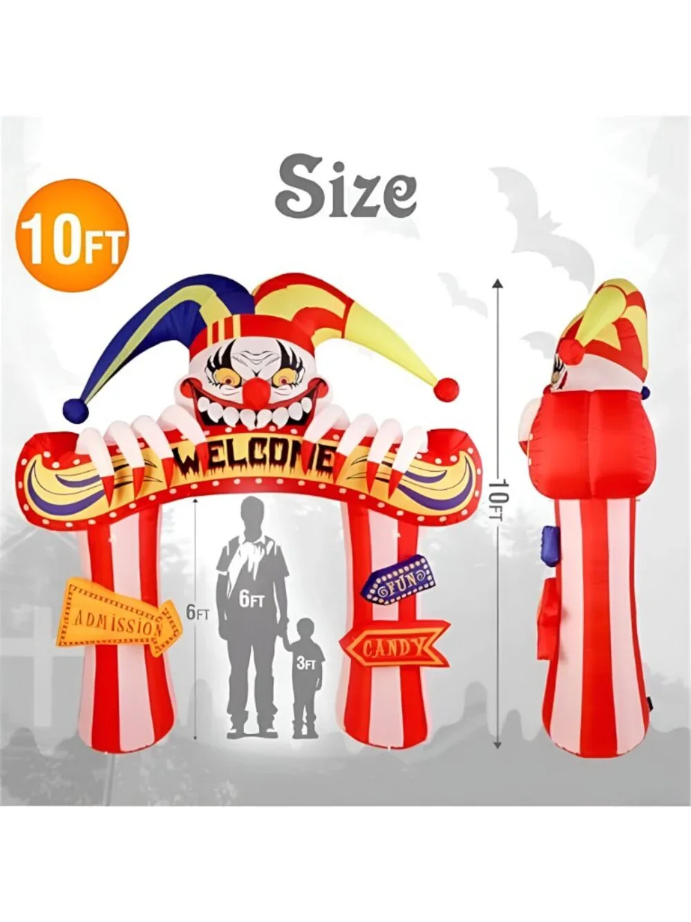 10 Ft Halloween Inflatable Clowns Arched Door Outdoor Decorations, Day